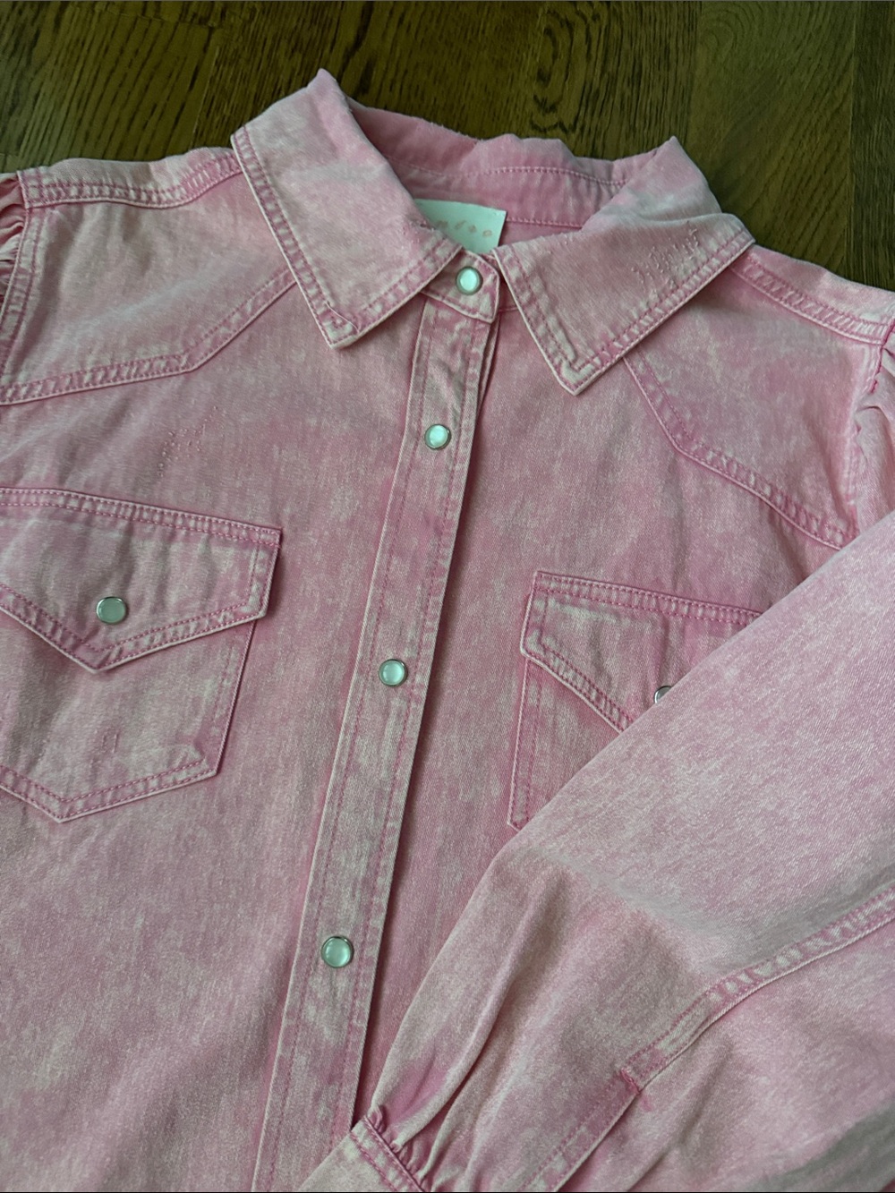 Entro pink canvas 3/4 puff sleeve shirt large - Picture 9 of 12